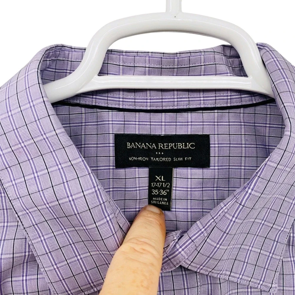 Banana Republic Mens XL NonIron Tailored Slim Fit Purple Check Button Down Shirt